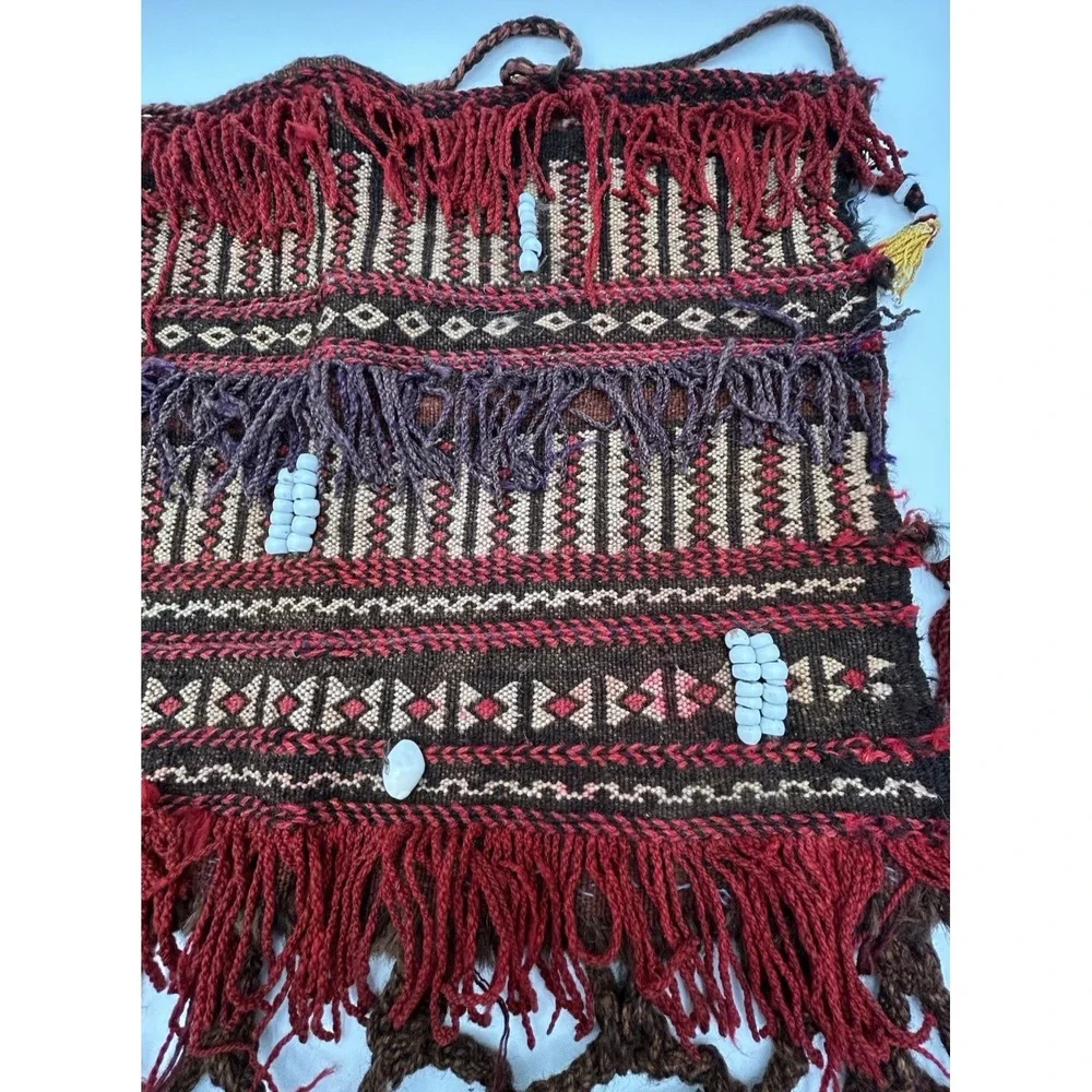 Vintage‎ Wool Salt Bag Tapestry Tassels Camel Saddlebag Single Tribal Wall Hang